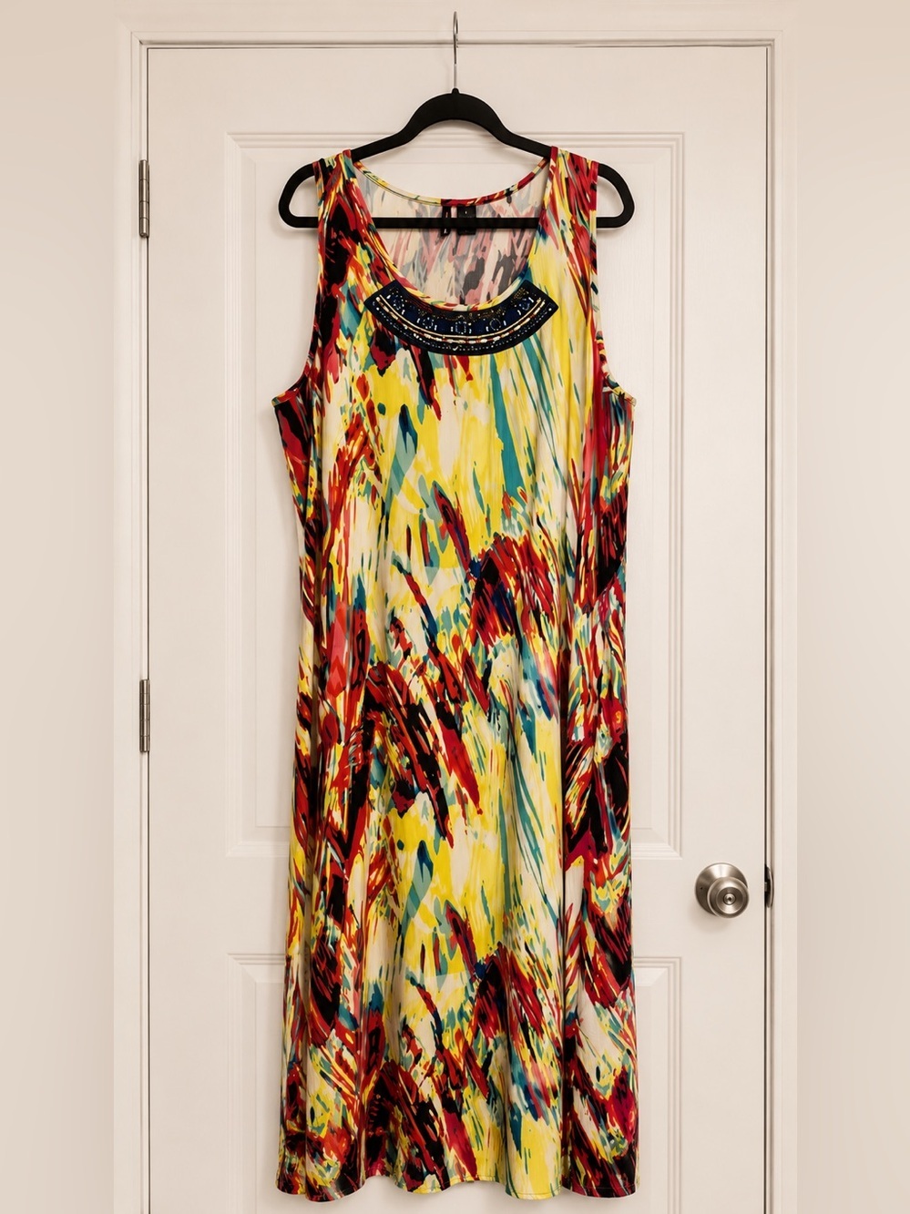 PLUS SIZE Multicolor Abstract Maxi Dress with Embellished Neckline